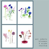 Flowerpainting by Albertien - Handgeschilderde kaarten - Set enkele bloemen 4st - dubbel