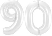 Folieballon Cijfer 90 Wit Metallic Mat - 86 cm