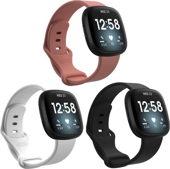 iMoshion Siliconen bandje Multipack voor Fitbit Versa 4 / 3 / Sense (2) - Zwart / Wit / Oranje