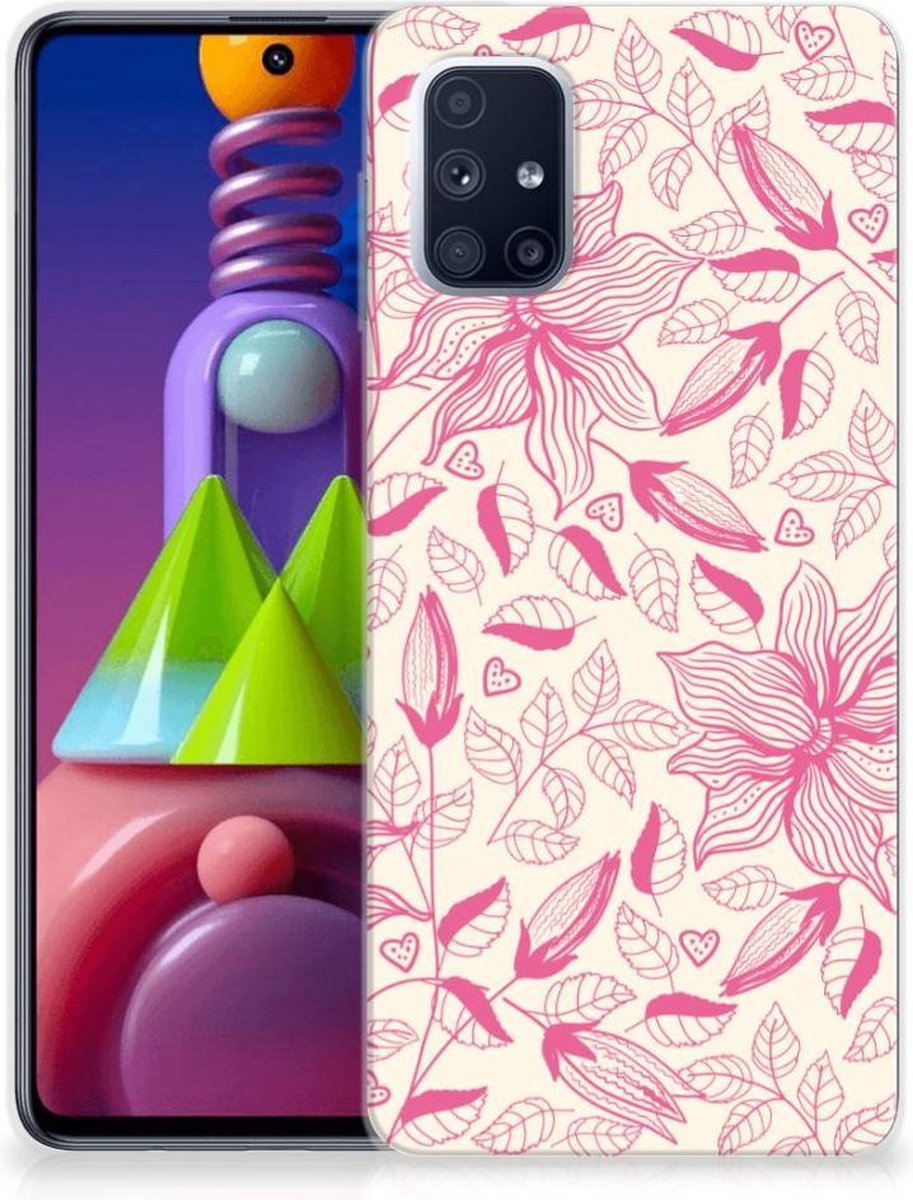 Samsung Galaxy M51 TPU Case Pink Flowers