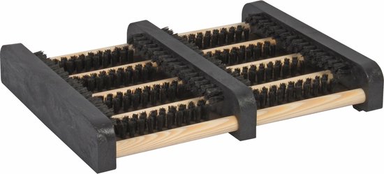 Relaxdays voetenveger, antislip onderkant, stevige kunststof borstels, buiten, binnen, hout, borstelmat, donkerbruin