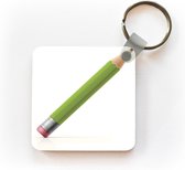 Sleutelhanger - Uitdeelcadeautjes - Een illustratie van een groen potlood met een gum - Plastic