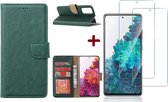 Samsung S20 FE hoesje - bookcase Groen - Galaxy S20 FE wallet case portemonnee hoesje - S20 FE book case hoes cover Met 2X screenprotector / tempered glass