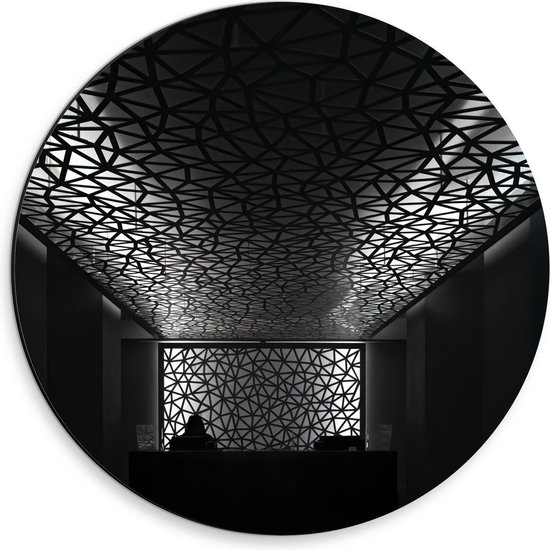 Dibond Wandcirkel - Plafond met Patroon (Zwart/wit) - 30x30cm Foto op Aluminium Wandcirkel (met ophangsysteem)