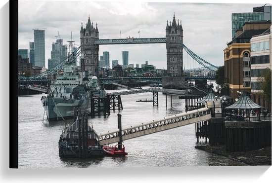 Canvas - Boten bij de Tower Bridge - Foto op Canvas Schilderij (Wanddecoratie op Canvas)