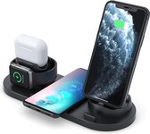 6-in-1 Zwarte Multi Functionele Draadloze Oplader voor Apple, iPhone, Android, Airpods en Iwatch - Wireless Charger - Snellader - Vaderdag cadeau
