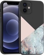 iMoshion Design voor de iPhone 12 Mini hoesje - Marmer - Roze / Zwart