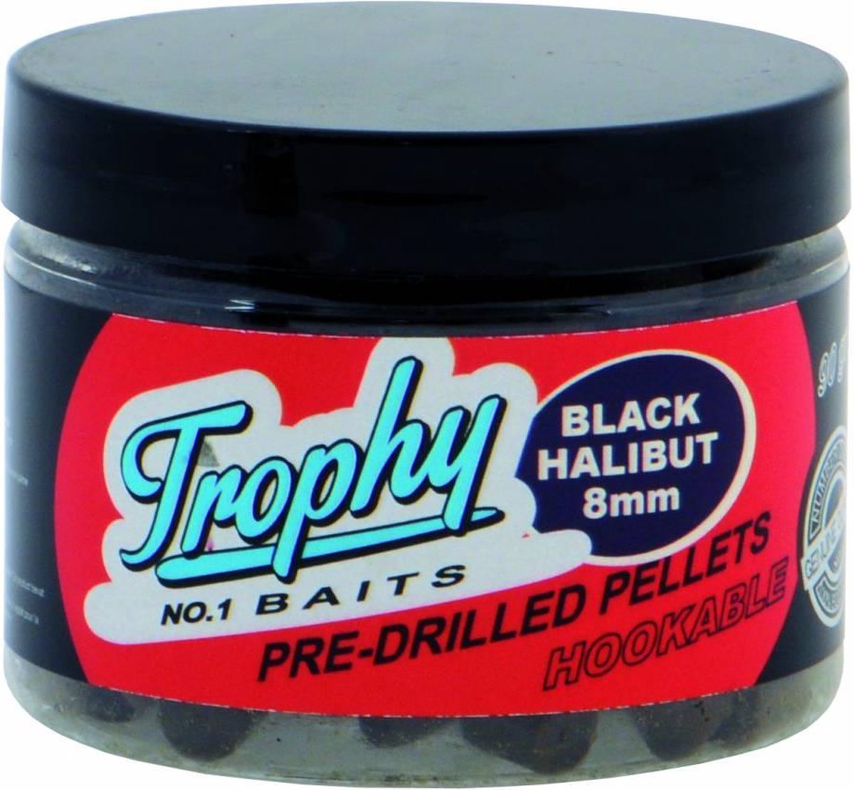 Trophy Baits Pre-Drilled Black Halibut Pellets – voorgeboorde pellets voor karper en meerval 14MM 90GR