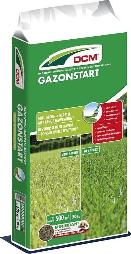 DCM Gazonstart - Gazonmest - Herstelt en geeft Diepgroene Kleur - Gazonmeststof met MINIGRAN® Technology - 500m2 - 20 kg