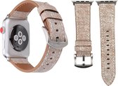 Compatible apple watch bandjes - By Qubix - Denim Pattern Echt Leren bandje - Licht bruin - Geschikt voor Apple Watch 42mm / 44mm / 45mm - Apple watch series 3/4/5/6/7