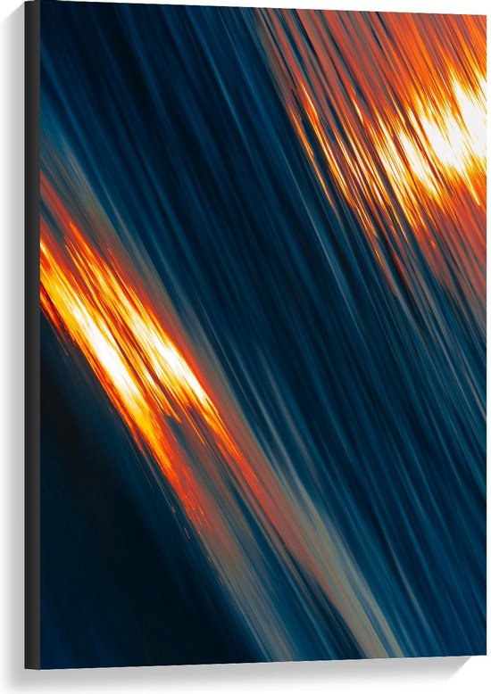 Canvas  - Blauw/Oranje Lichtstrepen  - 60x90cm Foto op Canvas Schilderij (Wanddecoratie op Canvas)