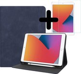 Hoes Geschikt voor iPad 10.2 2019/2020 Hoes Luxe Book Case Met Uitsparing Geschikt voor Apple Pencil Met Screenprotector - Hoesje Geschikt voor iPad 7/8 Hoesje Cover Case - Donkerblauw