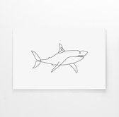 Walljar - Shark Line Art - Dieren poster met lijst