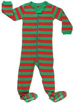 Elowel - Unisex Gestreepte Kerstpyjama, met Voetjes, 100% Katoen, Comfortabel | 18-24 Maand | Gestreepte Rood en Wit