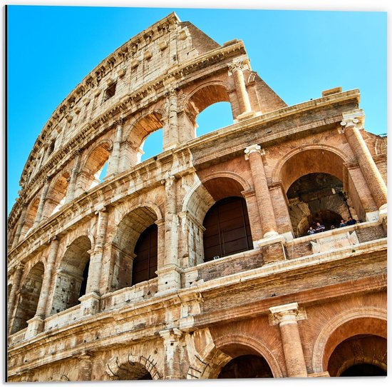 Dibond - Colosseum met Blauwe Lucht - Rome - 50x50cm Foto op Aluminium (Wanddecoratie van metaal)