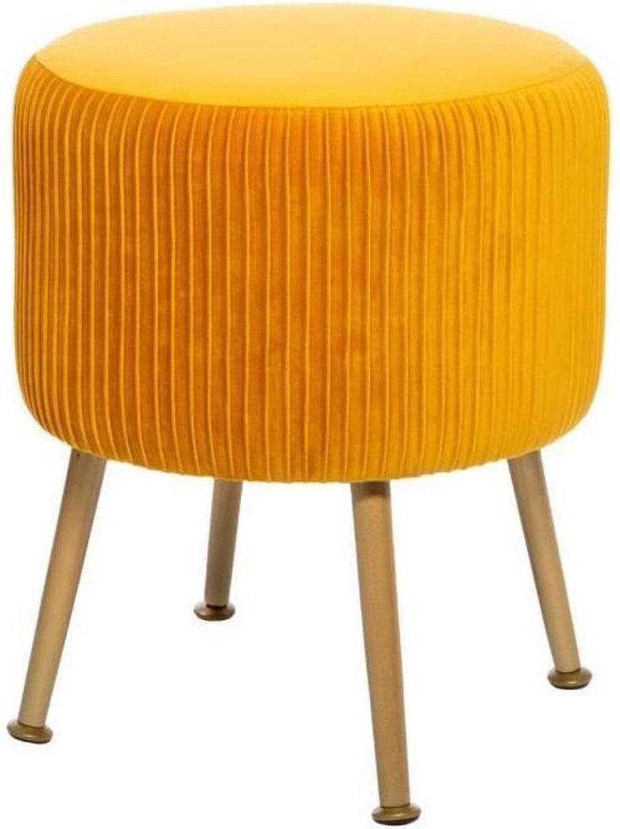 Atmosphera Design Kruk in Fluweel Solaro in MDF en metaal - Geel - D. 35 x H. 41 cm