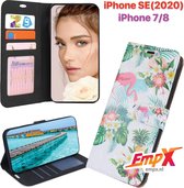 EmpX.nl iPhone SE(2020)/8/7 Print (Flamingo) Boekhoesje | Portemonnee Book Case voor Apple iPhone SE(2020)/8/7 met Print (Flamingo) | Met Multi Stand Functie | Kaarthouder Card Case iPhone SE