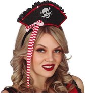 Guirca Carnaval verkleed mini hoedje voor een Piraat - zwart - diadeem - dames