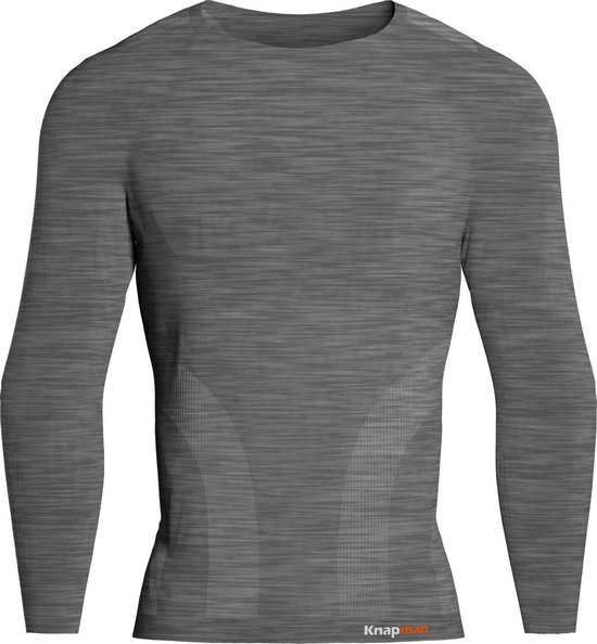 Knap'man Pro Performance Baselayer Shirt voor Heren | Baselayer Compressieshirt | Lange mouwen | Grijs Melange | Maat XL