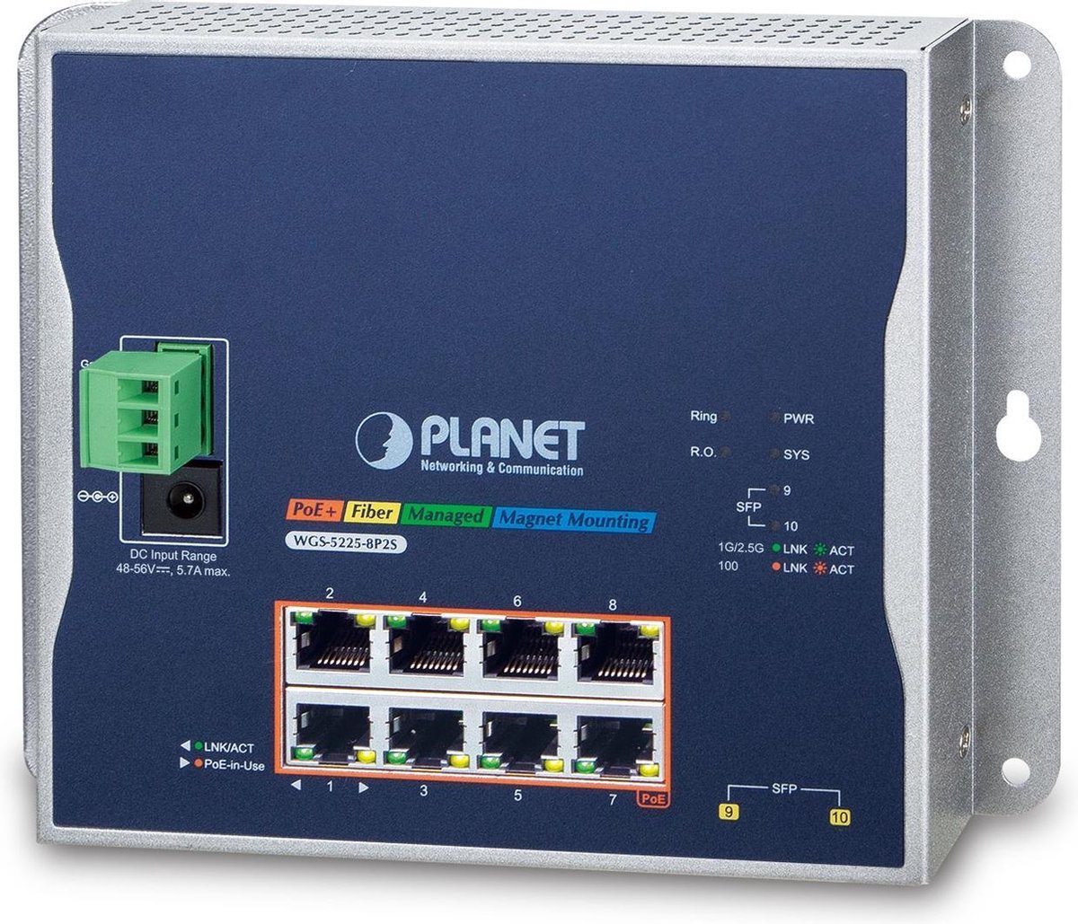 PLANET WGS-5225-8P2S netwerk-switch Managed L2+/L4 Gigabit Ethernet (10/100/1000) Power over Ethernet (PoE) Zwart