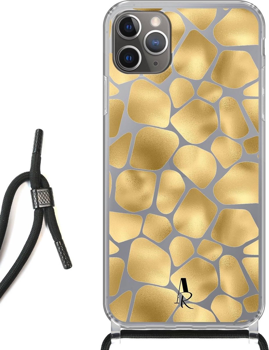 iPhone 11 Pro hoesje met koord - Giraffeprint Goud