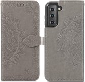 iMoshion Hoesje Geschikt voor Samsung Galaxy S21 Hoesje Met Pasjeshouder - iMoshion Mandala Bookcase - Grijs