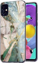 iMoshion Hoesje Geschikt voor Samsung Galaxy A51 Hoesje Siliconen - iMoshion Design hoesje - Wit / Zwart / Shattered Beige Marble