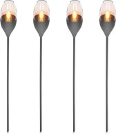 Solar Garden Torches set van 4 - LED tuin fakkels op zonne-energie met realistisch vlameffect en Aan / Uit Sensor - Donkergrijs - Prikspots van 112cm