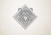 Line Art - Tijger met achtergrond - XS - 25x25cm - EssenhoutWit - geometrische wanddecoratie