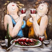 Schilderij - Metaalschilderij - Dikke dames en de gezelligheid, metaal met de hand geschilderd, 2 maten
