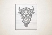 Line Art - Stier vierkant - S - 54x45cm - EssenhoutWit - geometrische wanddecoratie