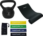 Tunturi - Fitness Set - Kettlebell 2 kg - Fitnessmat 160 x 60 x 0,7 cm - Weerstandsbanden 4 stuks