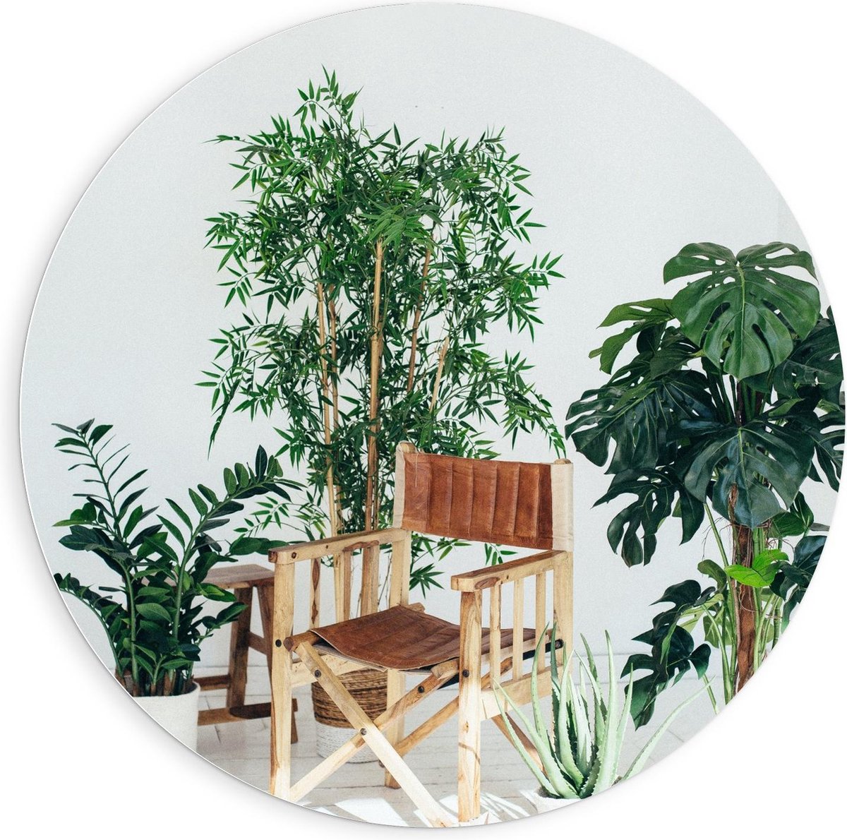 KuijsFotoprint - Schilderij - Tuinstoeltje Tussen Planten - Wit, Groen En Bruin - 90 X 90 