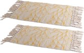 Set van 2x stuks gele/naturel hammam stijl badmat 45 x 70 cm rechthoekig - Geometrische print - Badmatten - Badkamerkleedje