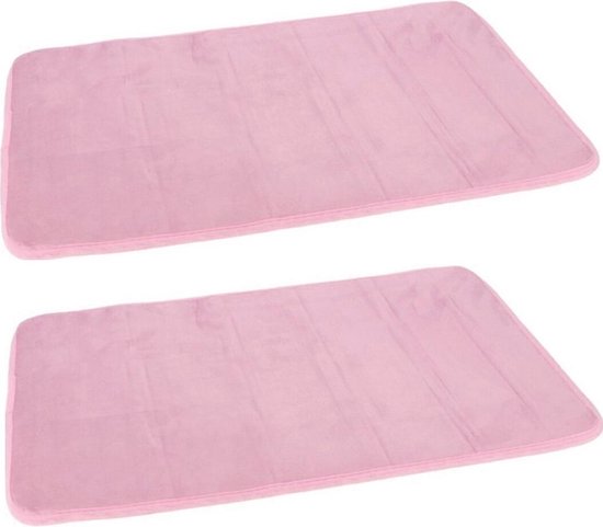 Set van 2x stuks roze sneldrogende badmat 40 x 60 cm rechthoekig - Sneldrogende badkamermat - Badmatten - Badkamerkleedje