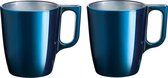 Set van 4x stuks koffiekopjes/bekers donkerblauw 250 ml - Koffie/thee kopjes van keramiek