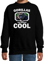 Dieren gorilla apen sweater zwart kinderen - gorillas are serious cool trui jongens/ meisjes - cadeau stoere gorilla/ gorilla apen liefhebber 9-11 jaar (134/146)
