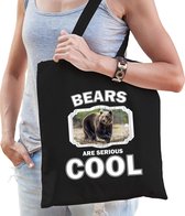 Dieren bruine beer  katoenen tasje volw + kind zwart - bears are cool boodschappentas/ gymtas / sporttas - cadeau beren fan