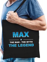 Naam cadeau Max - The man, The myth the legend katoenen tas - Boodschappentas verjaardag/ vader/ collega/ geslaagd
