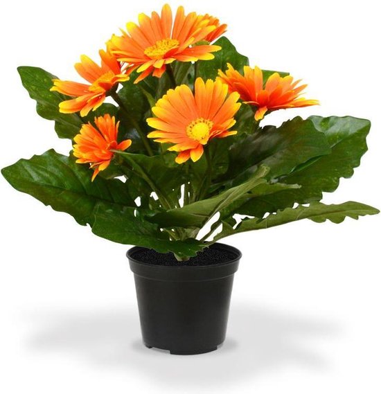 Gerbera kunstplant in pot 30cm - oranje