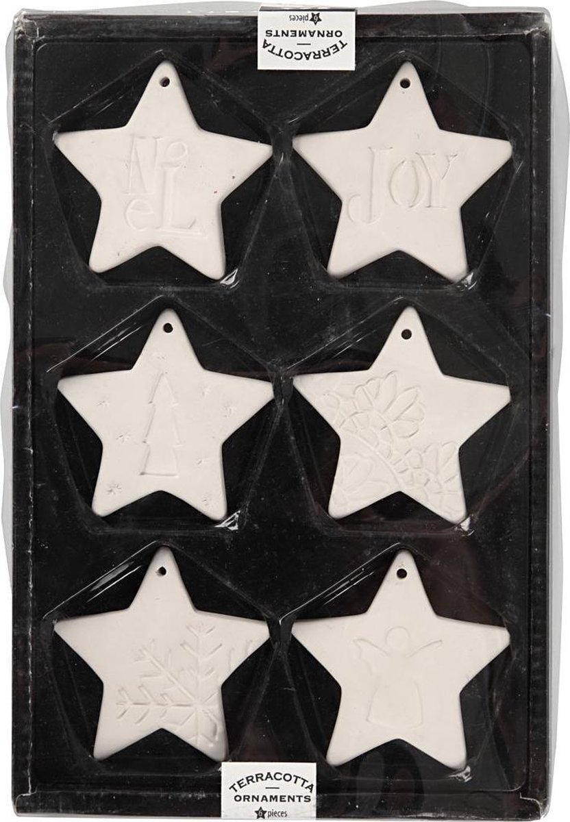 Ornamenten om te hangen, ster, afm 7x7 cm, wit, 6 stuk/ 1 doos