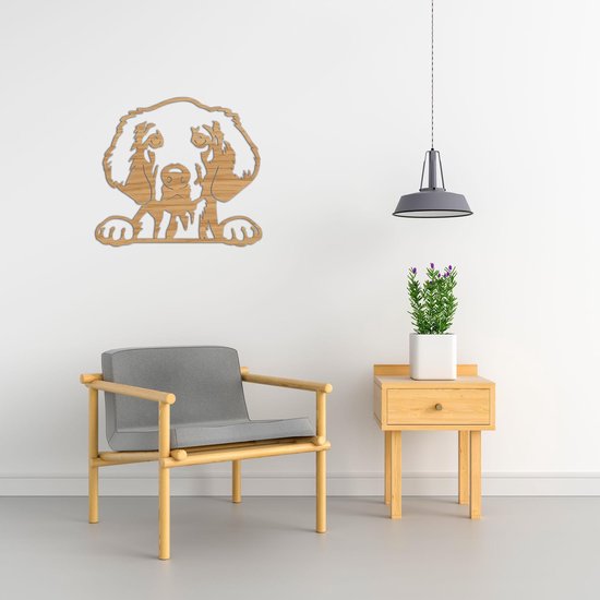 Décoration murale - Chien - Golden Retriever 4 - M - 60x67cm - Chêne - décoration murale - Line Art