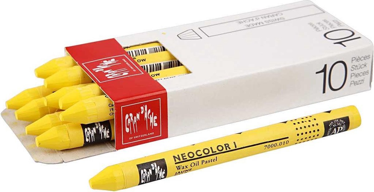 Neocolor I. yellow (010). L: 10 cm. dikte 8 mm. 10 stuk/ 1 doos