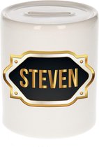 Steven naam cadeau spaarpot met gouden embleem - kado verjaardag/ vaderdag/ pensioen/ geslaagd/ bedankt