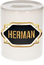 Herman naam cadeau spaarpot met gouden embleem - kado verjaardag/ vaderdag/ pensioen/ geslaagd/ bedankt