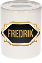 Frederik naam cadeau spaarpot met gouden embleem - kado verjaardag/ vaderdag/ pensioen/ geslaagd/ bedankt