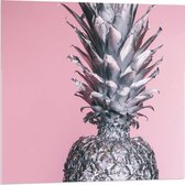 Acrylglas - Zilvere Ananas met Roze Achtergrond - 80x80cm Foto op Acrylglas (Wanddecoratie op Acrylglas)