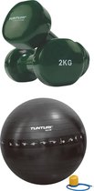 Tunturi - Fitness Set - Vinyl Dumbbell 2 x 2 kg  - Gymball Zwart met Anti Burst 90 cm