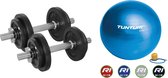 Tunturi - Fitness Set - Halterset 20 kg incl 2 Dumbbellstangen  - Gymball Blauw 65 cm