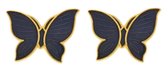 Behave® Oorbellen oorstekers vlinder goud kleur met blauw emaille 1,5 cm